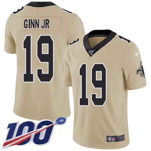 Men New Orleans Saints Limited Gold Ted Ginn Jr Jersey NFL Football #19 100th Season Inverted Legend Jersey